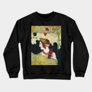 VELIA ,ETRUSCAN NOBLE WOMAN PORTRAIT Antique Tarquinia Fresco Crewneck Sweatshirt